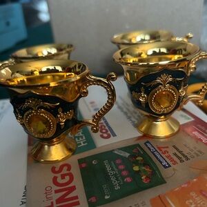 Elegant Gold and Blue Turkish Cups
